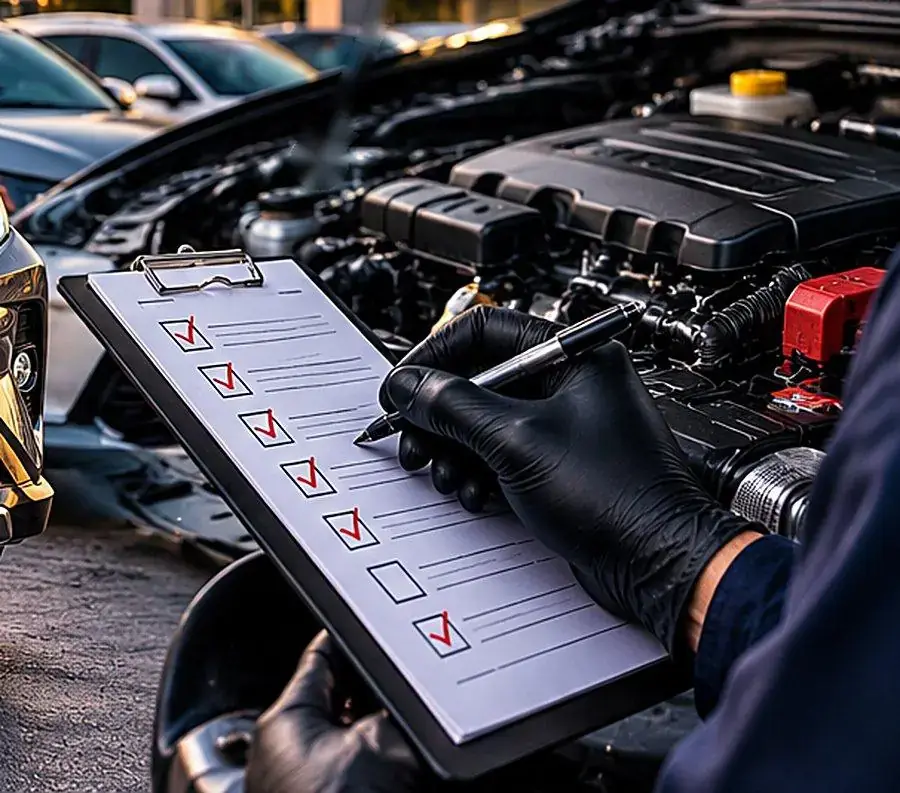 Technician completing an inspection checklist